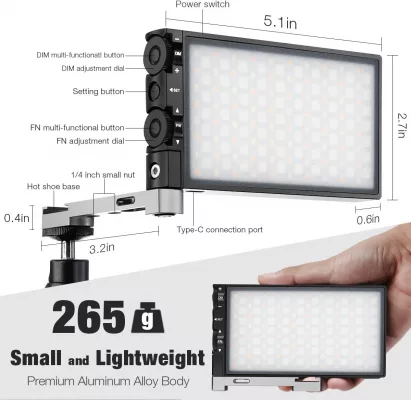Panneau LED RGB compact avec batterie intégrée pour vlog