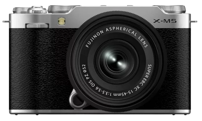 Fujifilm-X-M5-silver-15-45mm-kit-face--removebg-preview