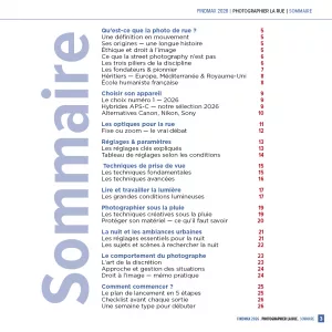« Photographier la rue » Un guide premium de 44 pages pour maîtriser la street photography de A à Z. Techniques, réglages, lumière, composition, matériel testé 2026, grands noms de la discipline et projets créatifs — tout ce qu’il faut pour sortir, déclencher et progresser.