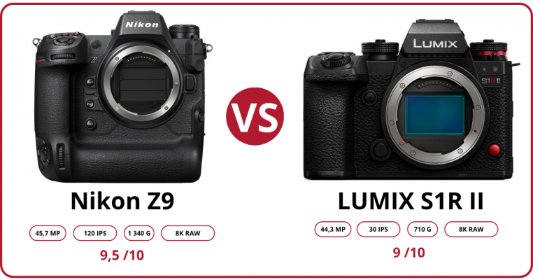 Nikon Z9 vs Panasonic LUMIX S1R II : deux boîtiers, deux profils